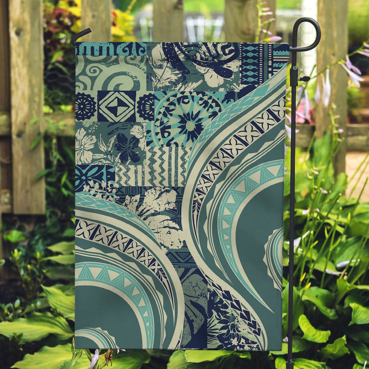 Hawaiian Hibiscus Tribal Vintage Motif Garden Flag Ver 1 LT9 Garden Flag Sea Green - Polynesian Pride