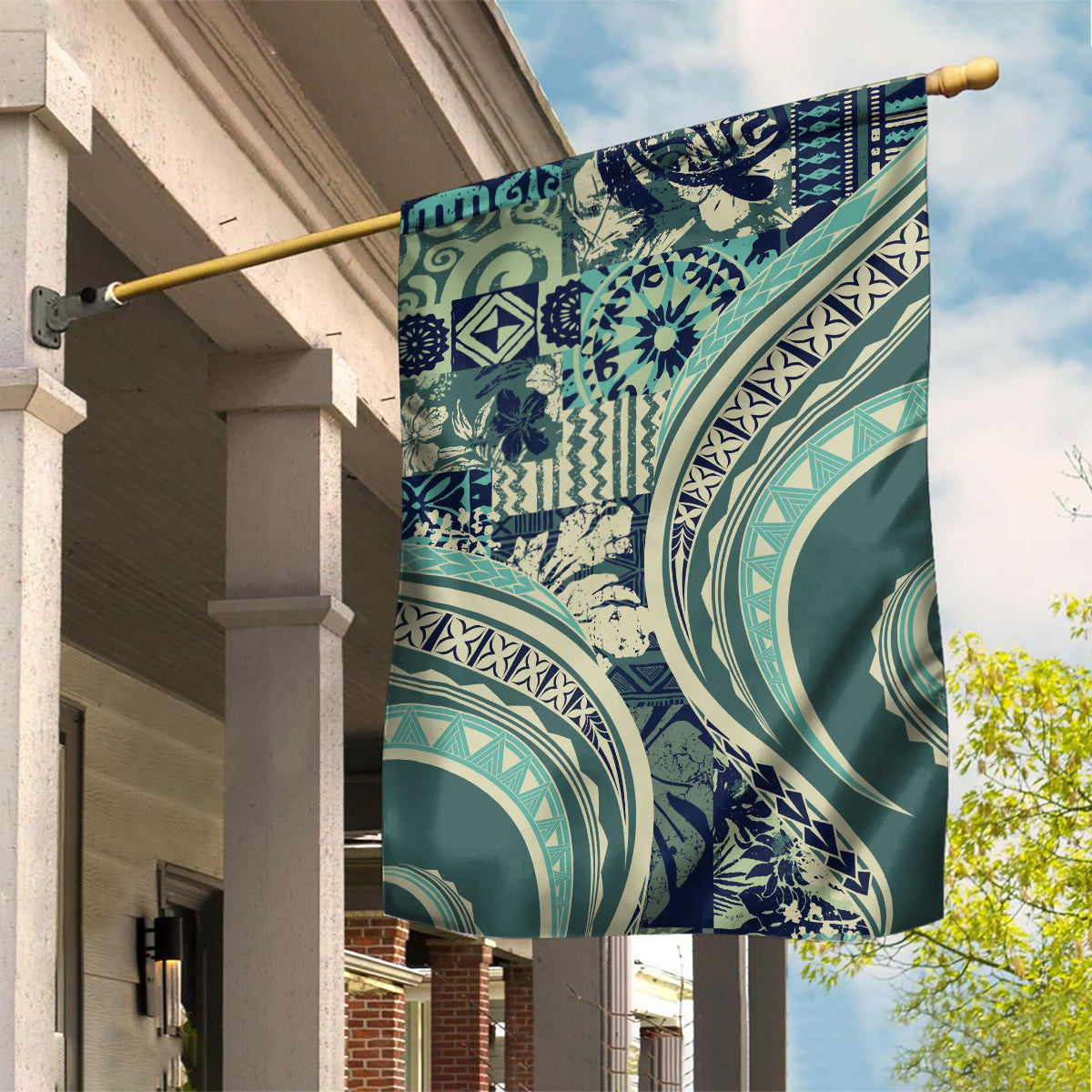 Hawaiian Hibiscus Tribal Vintage Motif Garden Flag Ver 1 LT9 House Flag Sea Green - Polynesian Pride