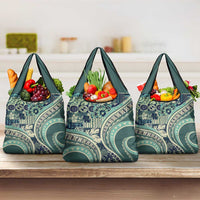 Hawaiian Hibiscus Tribal Vintage Motif Grocery Bag Ver 1 LT9 3-pack One Size Sea Green - Polynesian Pride