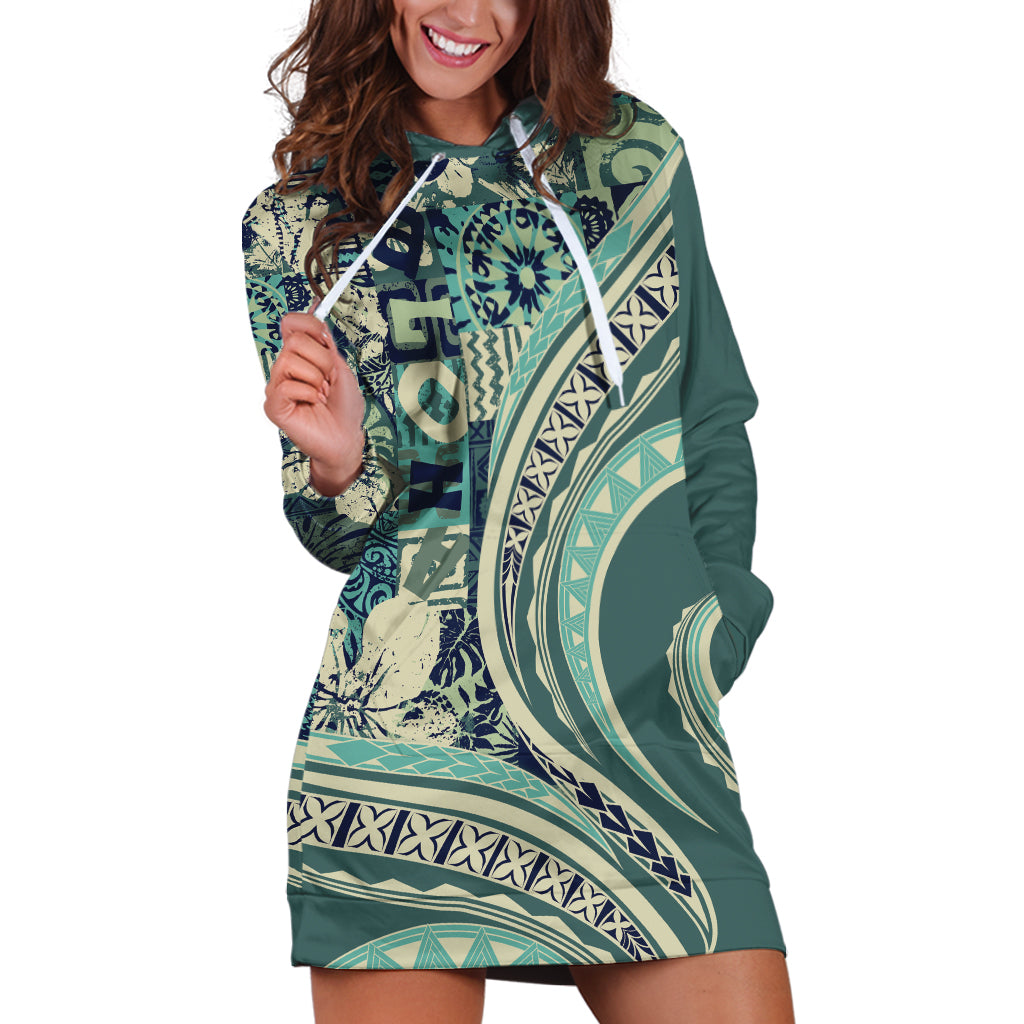 Hawaiian Hibiscus Tribal Vintage Motif Hoodie Dress Ver 1 LT9 Sea Green - Polynesian Pride