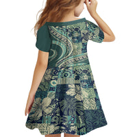 Hawaiian Hibiscus Tribal Vintage Motif Kid Short Sleeve Dress Ver 1 LT9 - Polynesian Pride