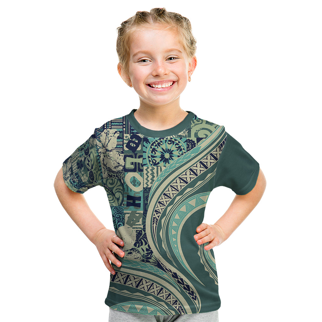 Hawaiian Hibiscus Tribal Vintage Motif Kid T Shirt Ver 1 LT9 Sea Green - Polynesian Pride