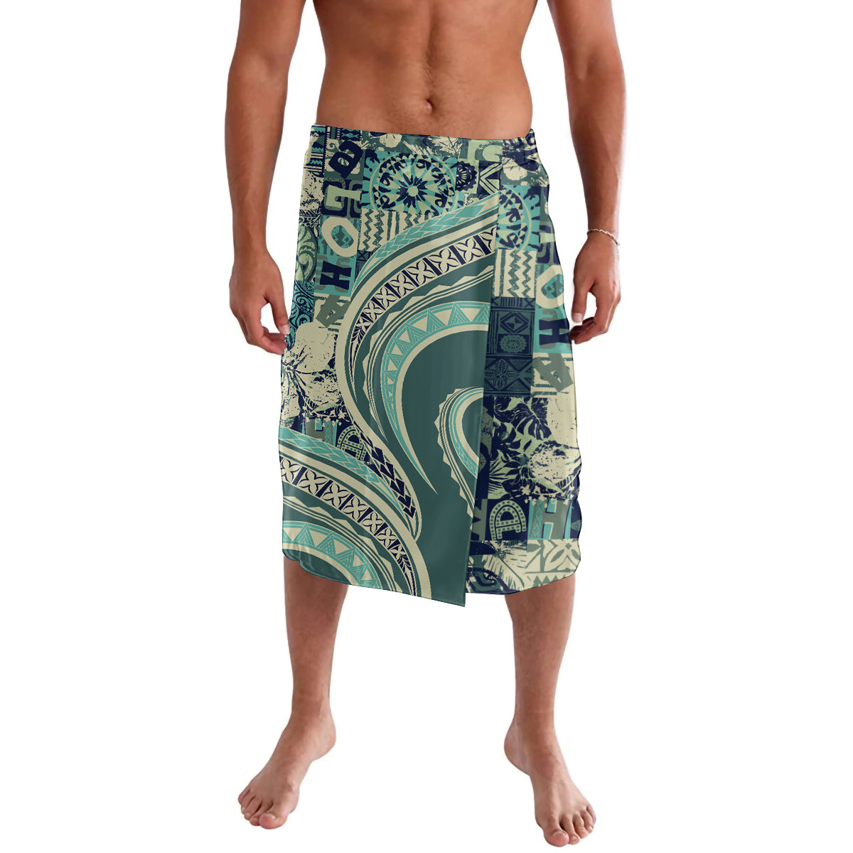 Hawaiian Hibiscus Tribal Vintage Motif Lavalava Ver 1 LT9 Sea Green - Polynesian Pride