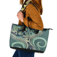 Hawaiian Hibiscus Tribal Vintage Motif Leather Tote Bag Ver 1 LT9 Sea Green - Polynesian Pride