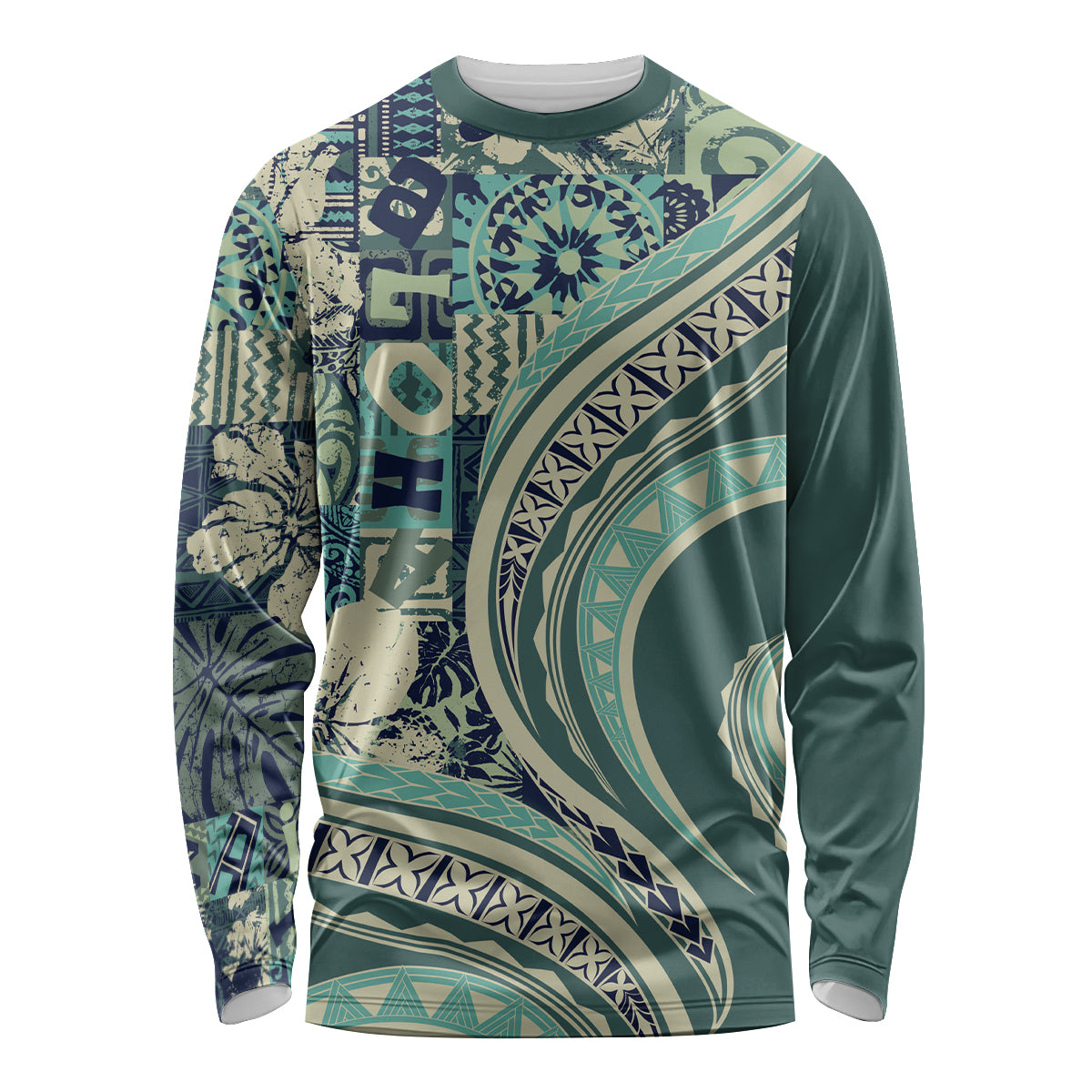 Hawaiian Hibiscus Tribal Vintage Motif Long Sleeve Shirt Ver 1