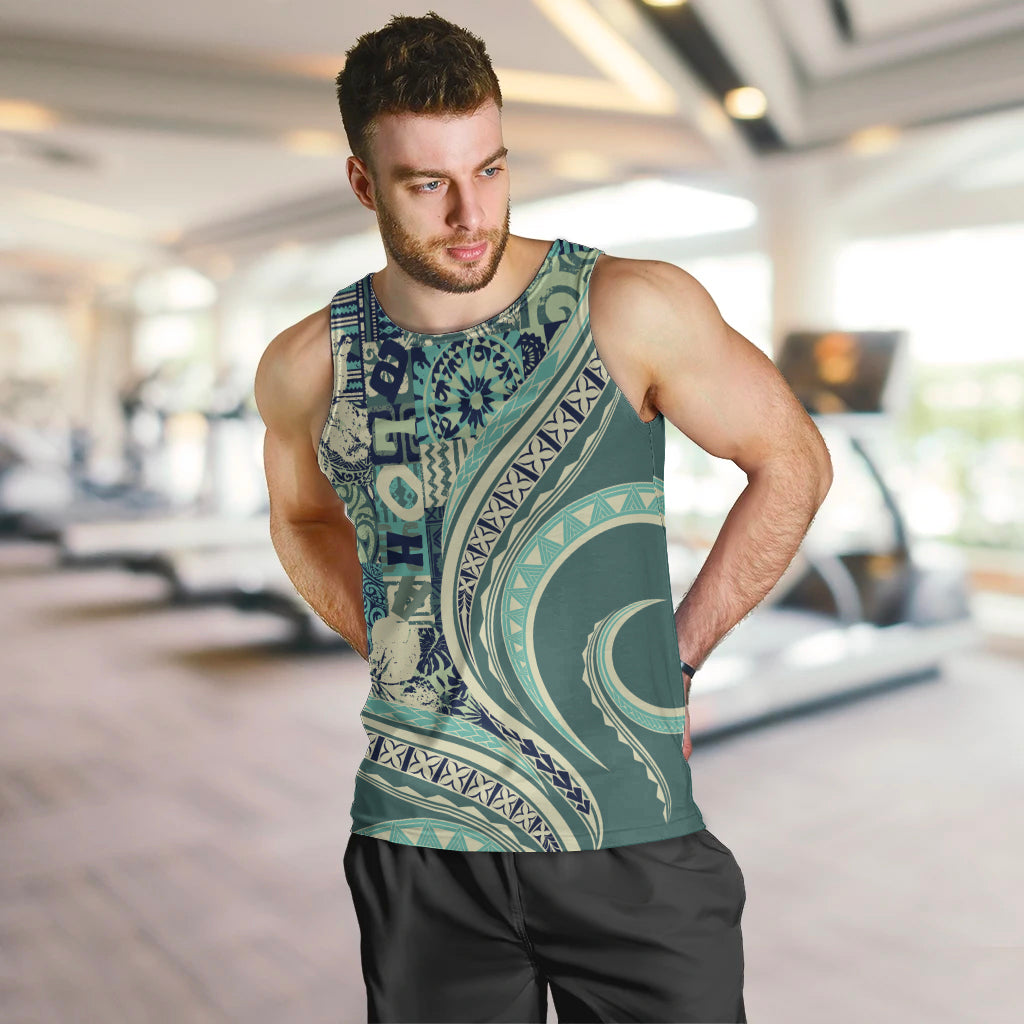 Hawaiian Hibiscus Tribal Vintage Motif Men Tank Top Ver 1 LT9 Sea Green - Polynesian Pride