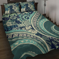 Hawaiian Hibiscus Tribal Vintage Motif Quilt Bed Set Ver 1 LT9 Sea Green - Polynesian Pride
