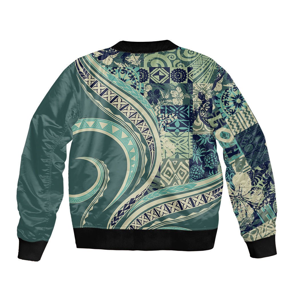 Hawaiian Hibiscus Tribal Vintage Motif Sleeve Zip Bomber Jacket Ver 1 LT9 - Polynesian Pride