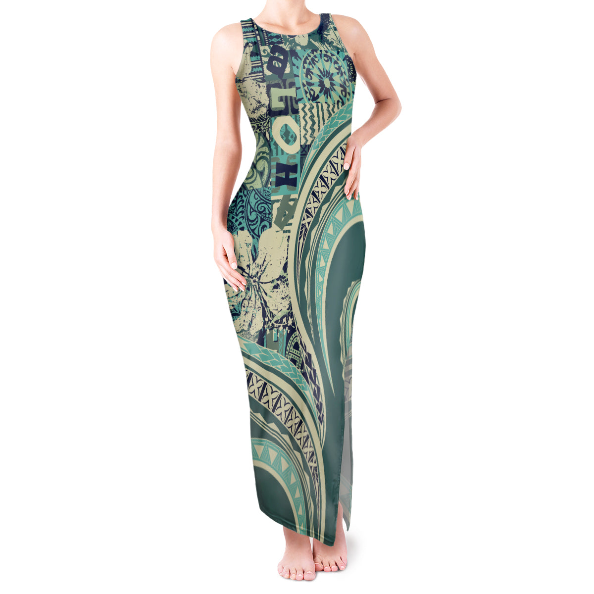 Hawaiian Hibiscus Tribal Vintage Motif Tank Maxi Dress Ver 1