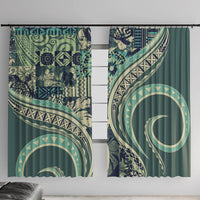 Hawaiian Hibiscus Tribal Vintage Motif Window Curtain Ver 1 LT9 With Hooks Sea Green - Polynesian Pride