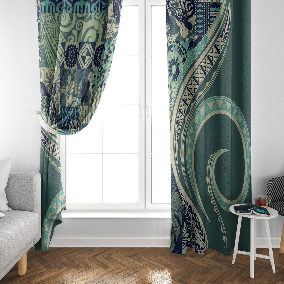 Hawaiian Hibiscus Tribal Vintage Motif Window Curtain Ver 1 LT9 - Polynesian Pride