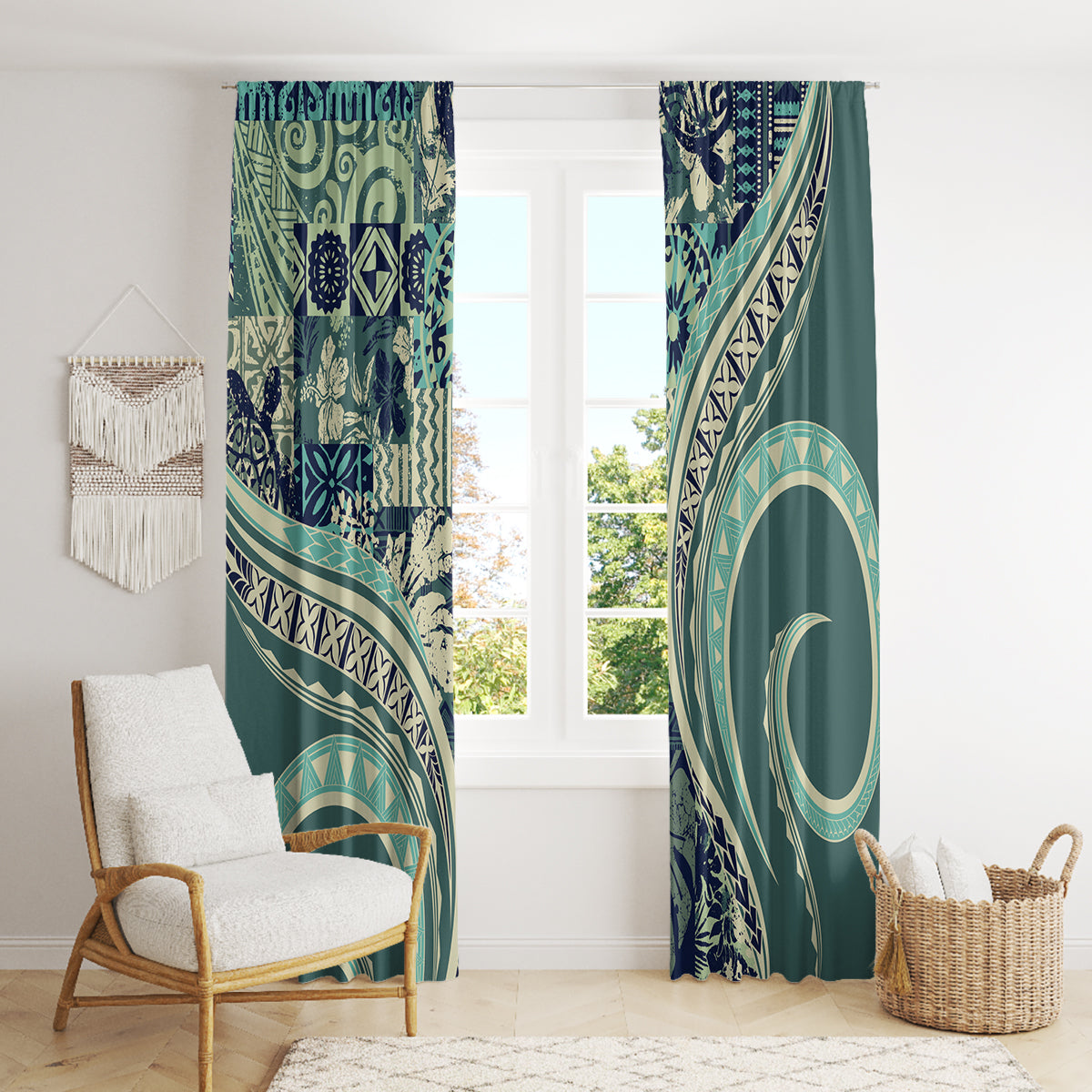 Hawaiian Hibiscus Tribal Vintage Motif Window Curtain Ver 1 LT9 - Polynesian Pride
