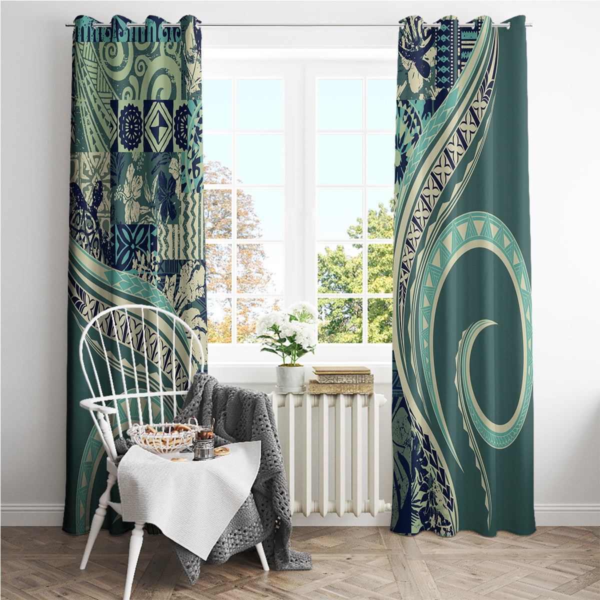 Hawaiian Hibiscus Tribal Vintage Motif Window Curtain Ver 1 LT9 - Polynesian Pride