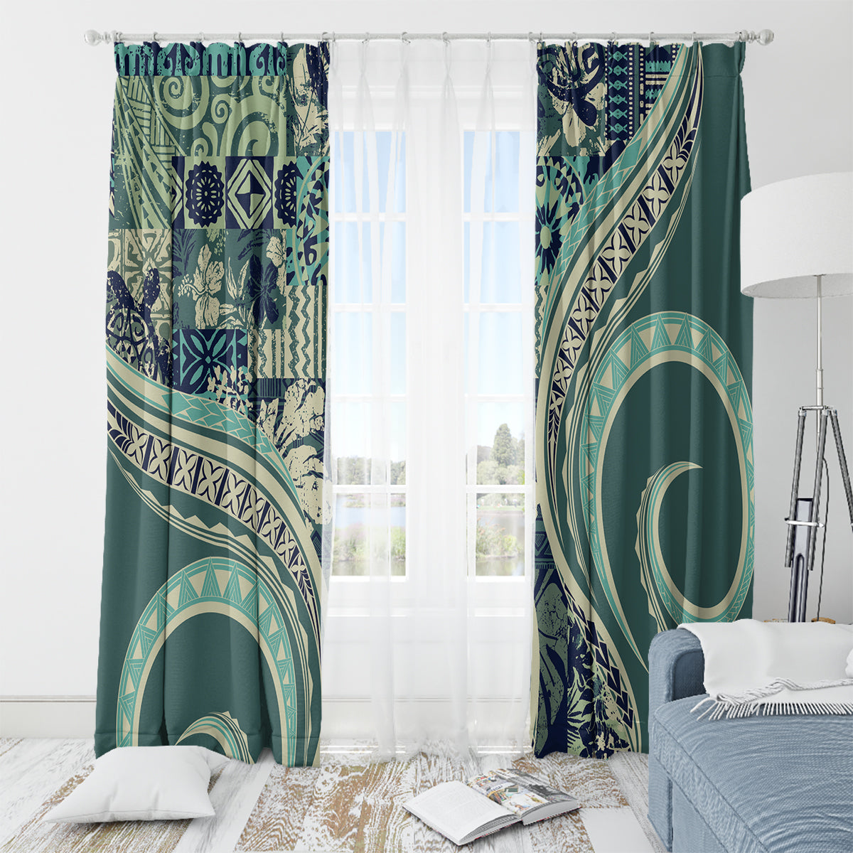 Hawaiian Hibiscus Tribal Vintage Motif Window Curtain Ver 1 LT9 - Polynesian Pride