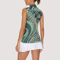 Hawaiian Hibiscus Tribal Vintage Motif Women Sleeveless Polo Shirt Ver 1