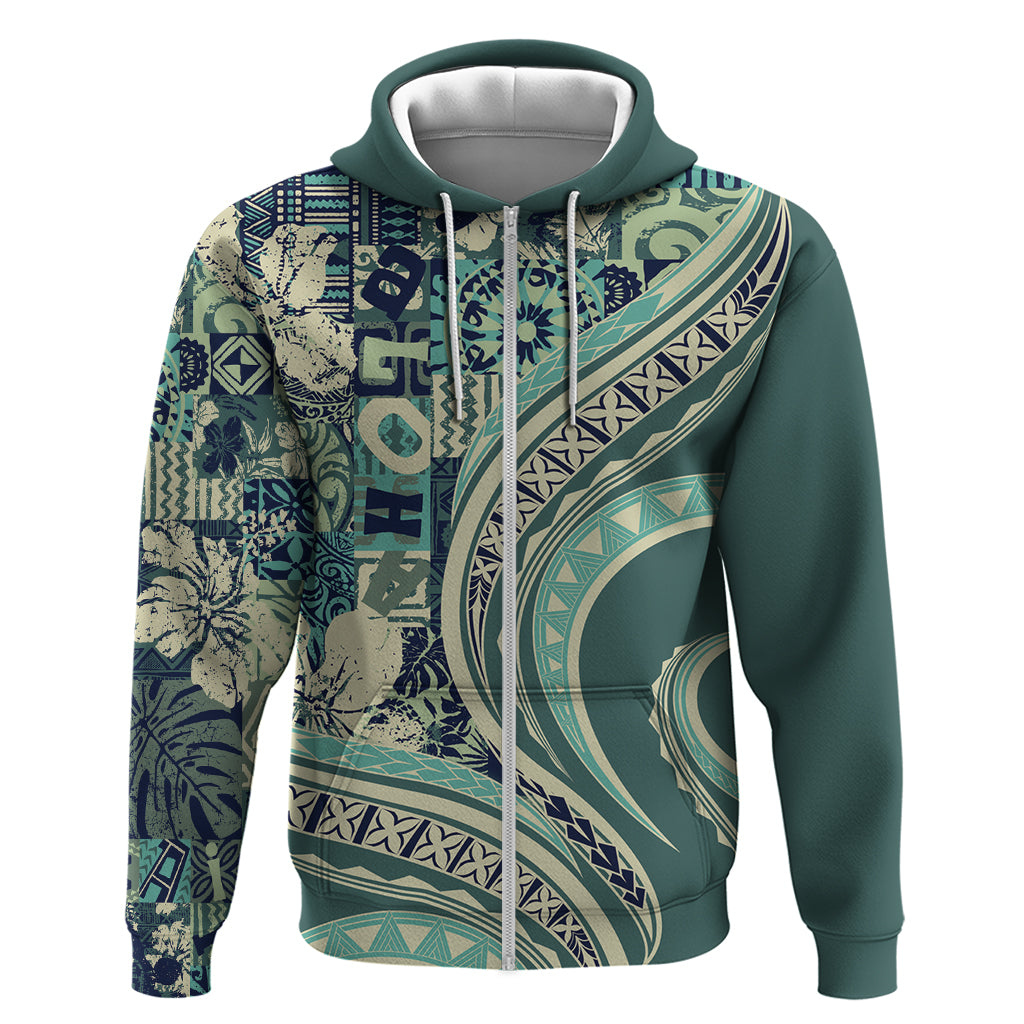 Hawaiian Hibiscus Tribal Vintage Motif Zip Hoodie Ver 1
