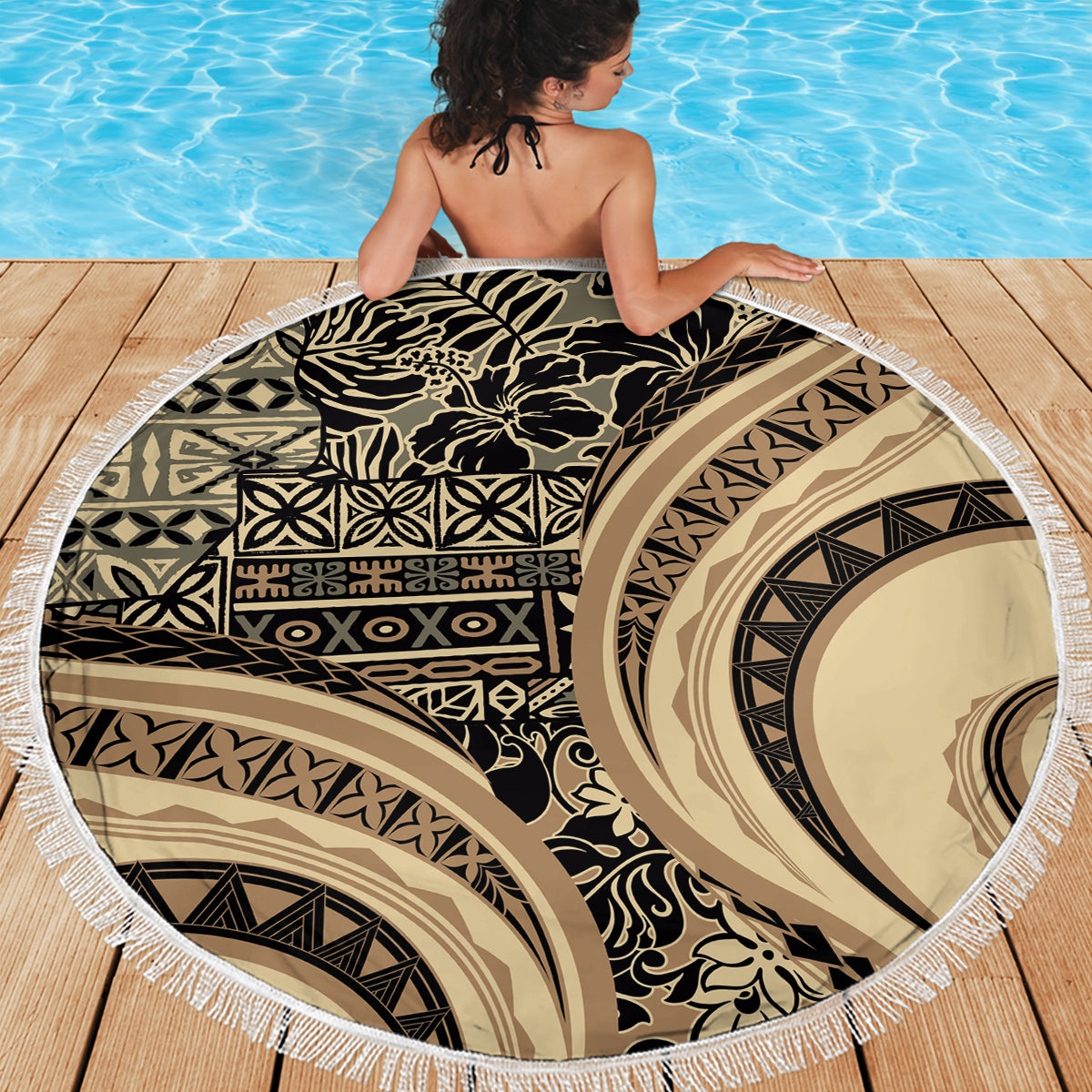 Hawaiian Hibiscus Tribal Vintage Motif Beach Blanket Ver 2 LT9 - Polynesian Pride
