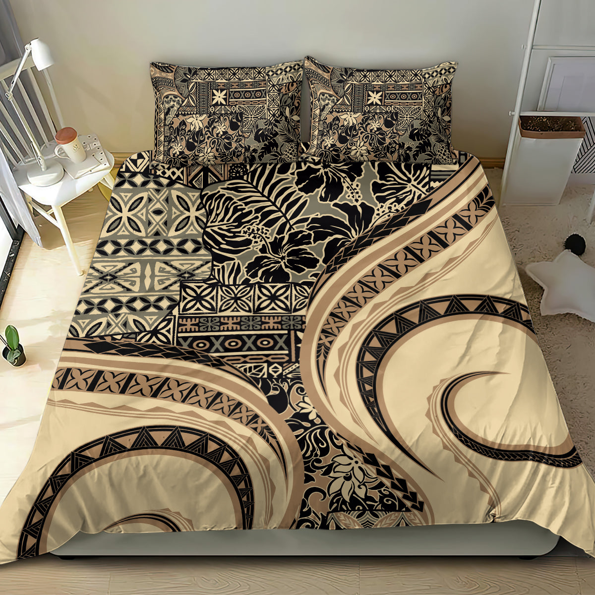 Hawaiian Hibiscus Tribal Vintage Motif Bedding Set Ver 2 LT9 - Polynesian Pride