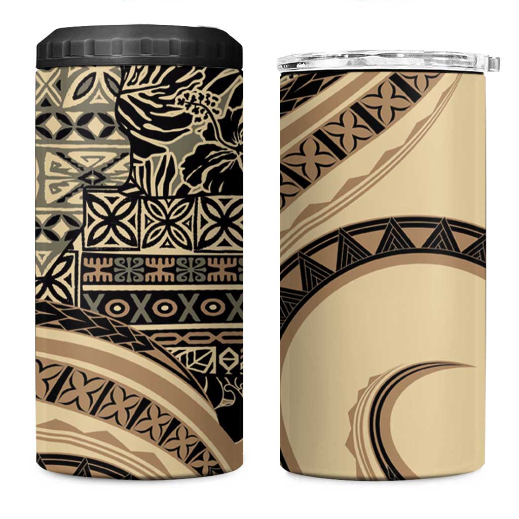Hawaiian Hibiscus Tribal Vintage Motif 4 in 1 Can Cooler Tumbler Ver 2