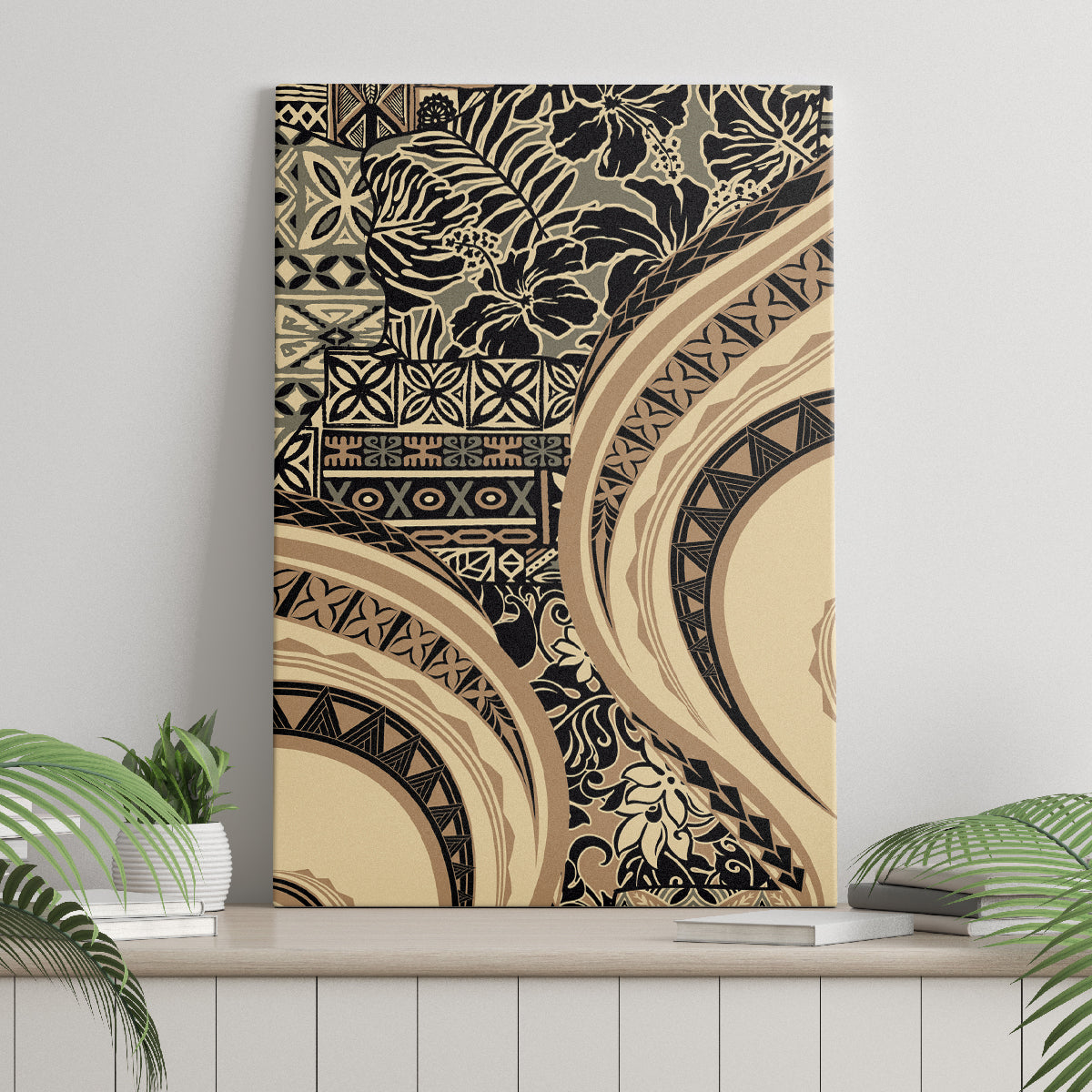 Hawaiian Hibiscus Tribal Vintage Motif Canvas Wall Art Ver 2 LT9 - Polynesian Pride