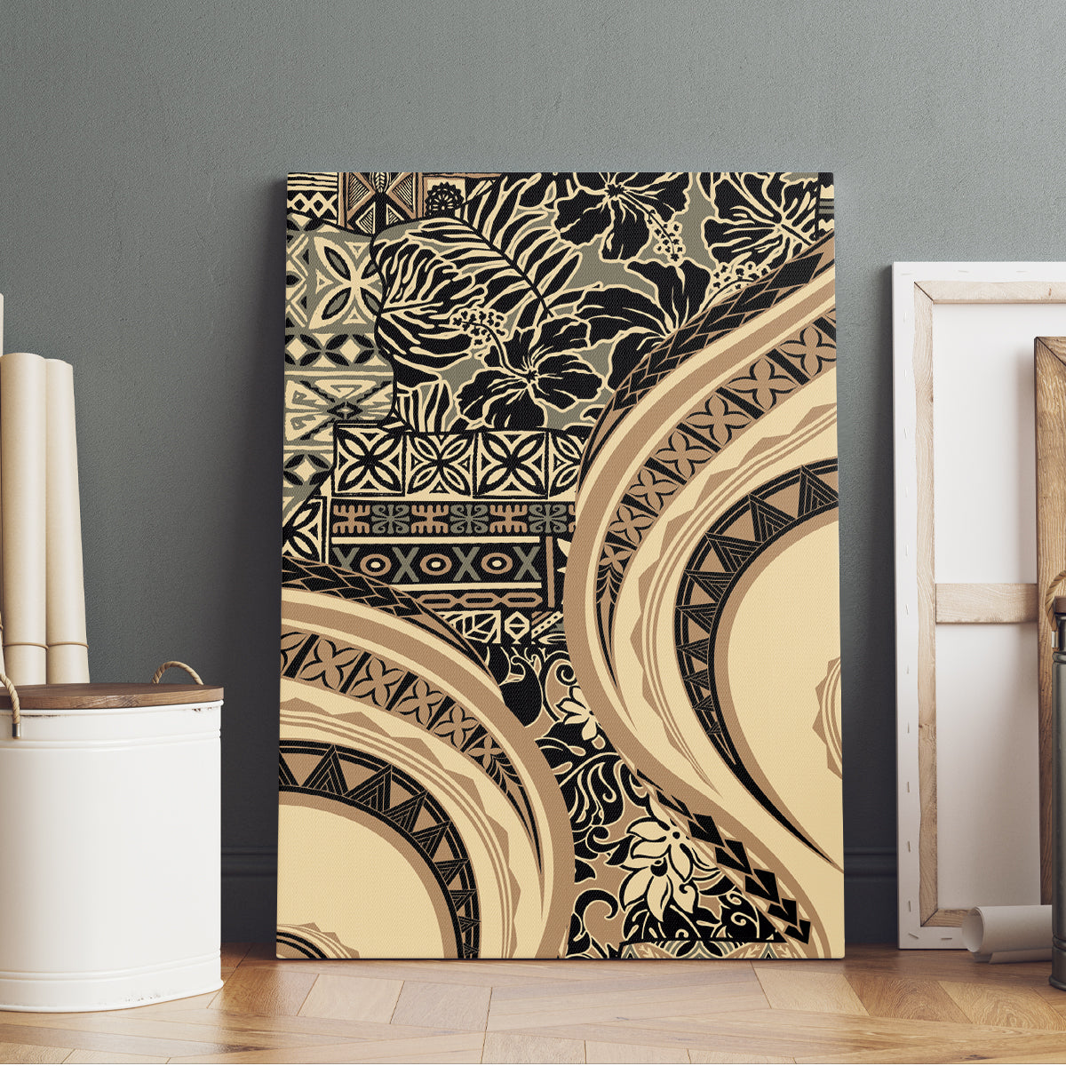 Hawaiian Hibiscus Tribal Vintage Motif Canvas Wall Art Ver 2 LT9 - Polynesian Pride