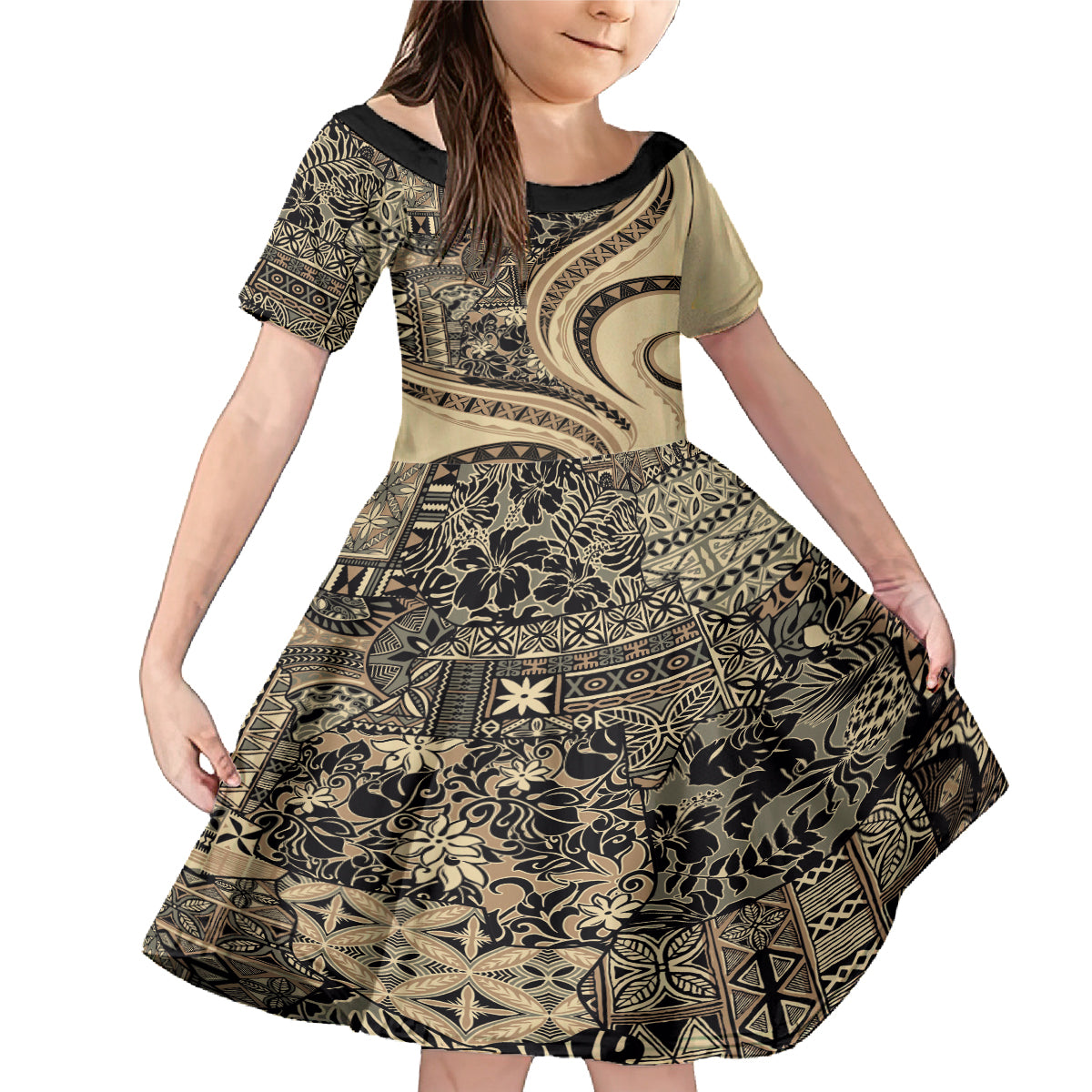 Hawaiian Hibiscus Tribal Vintage Motif Family Matching Mermaid Dress and Hawaiian Shirt Ver 2
