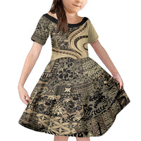 Hawaiian Hibiscus Tribal Vintage Motif Family Matching Mermaid Dress and Hawaiian Shirt Ver 2