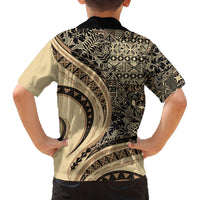Hawaiian Hibiscus Tribal Vintage Motif Family Matching Off Shoulder Short Dress and Hawaiian Shirt Ver 2