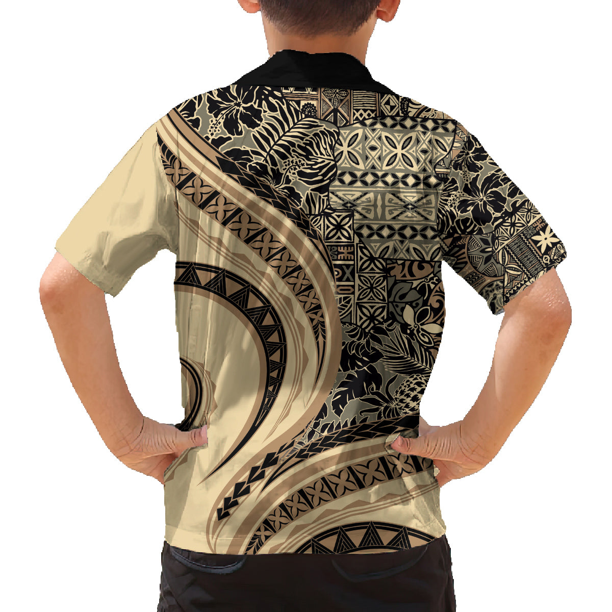 Hawaiian Hibiscus Tribal Vintage Motif Family Matching Tank Maxi Dress and Hawaiian Shirt Ver 2