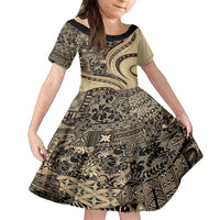 Hawaiian Hibiscus Tribal Vintage Motif Family Matching Tank Maxi Dress and Hawaiian Shirt Ver 2