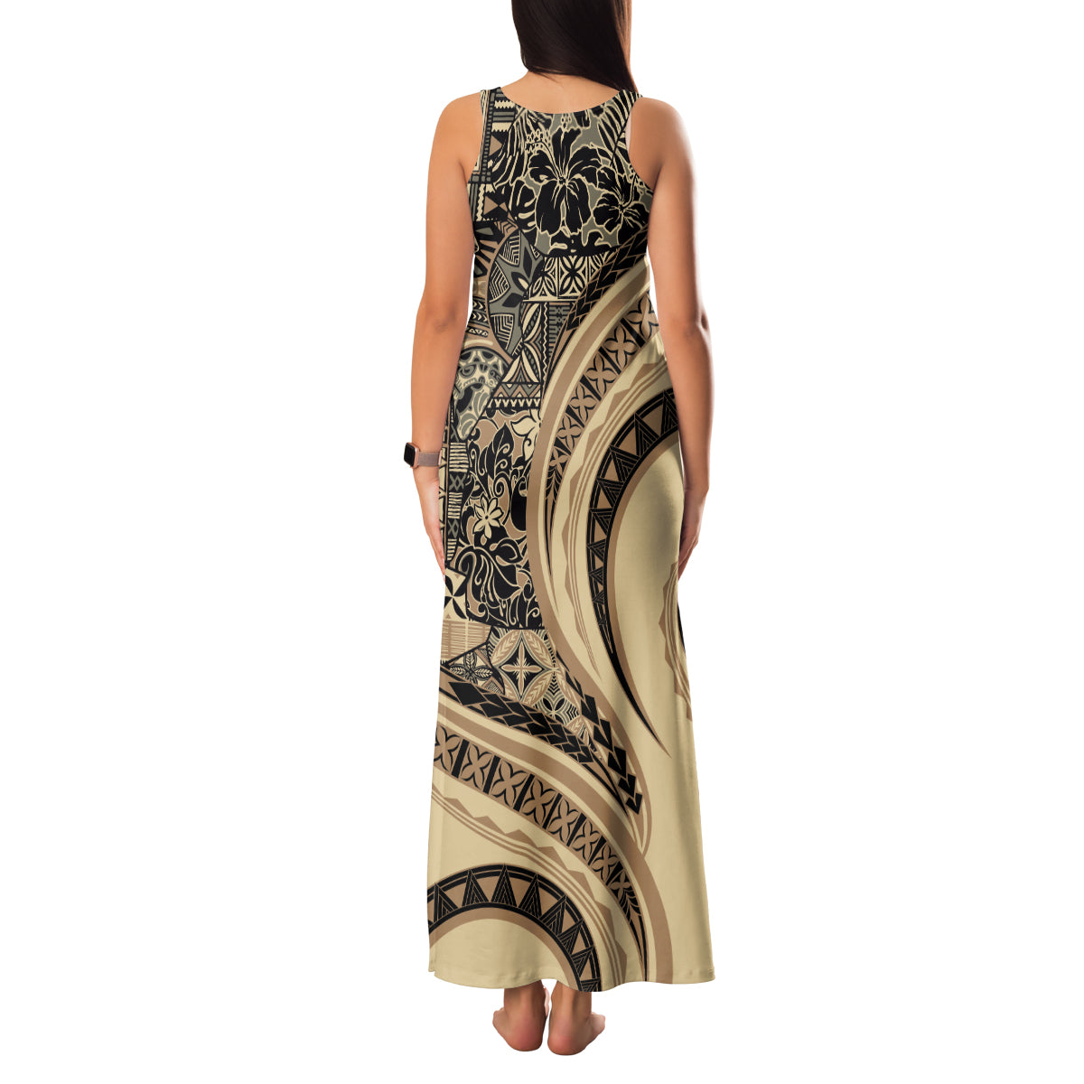 Hawaiian Hibiscus Tribal Vintage Motif Family Matching Tank Maxi Dress and Hawaiian Shirt Ver 2
