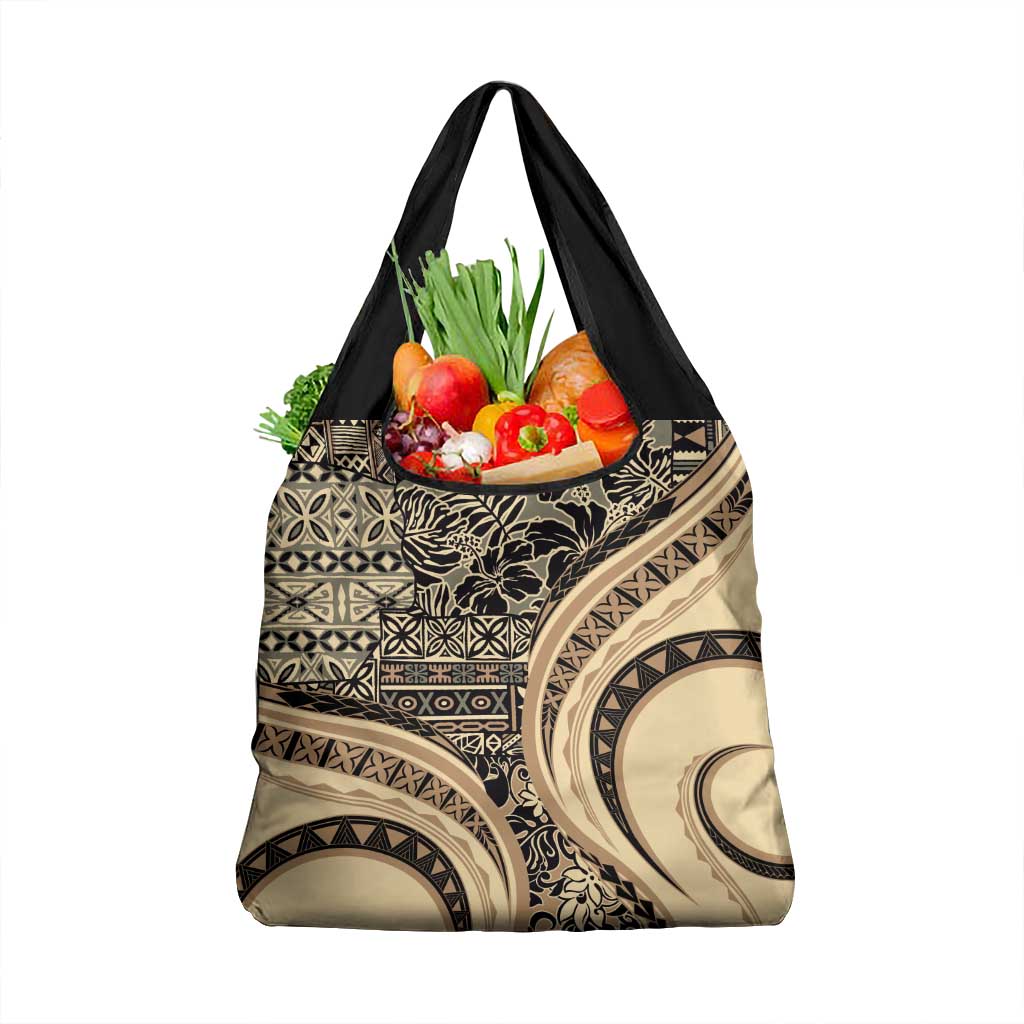 Hawaiian Hibiscus Tribal Vintage Motif Grocery Bag Ver 2 LT9 1-pack One Size Beige - Polynesian Pride