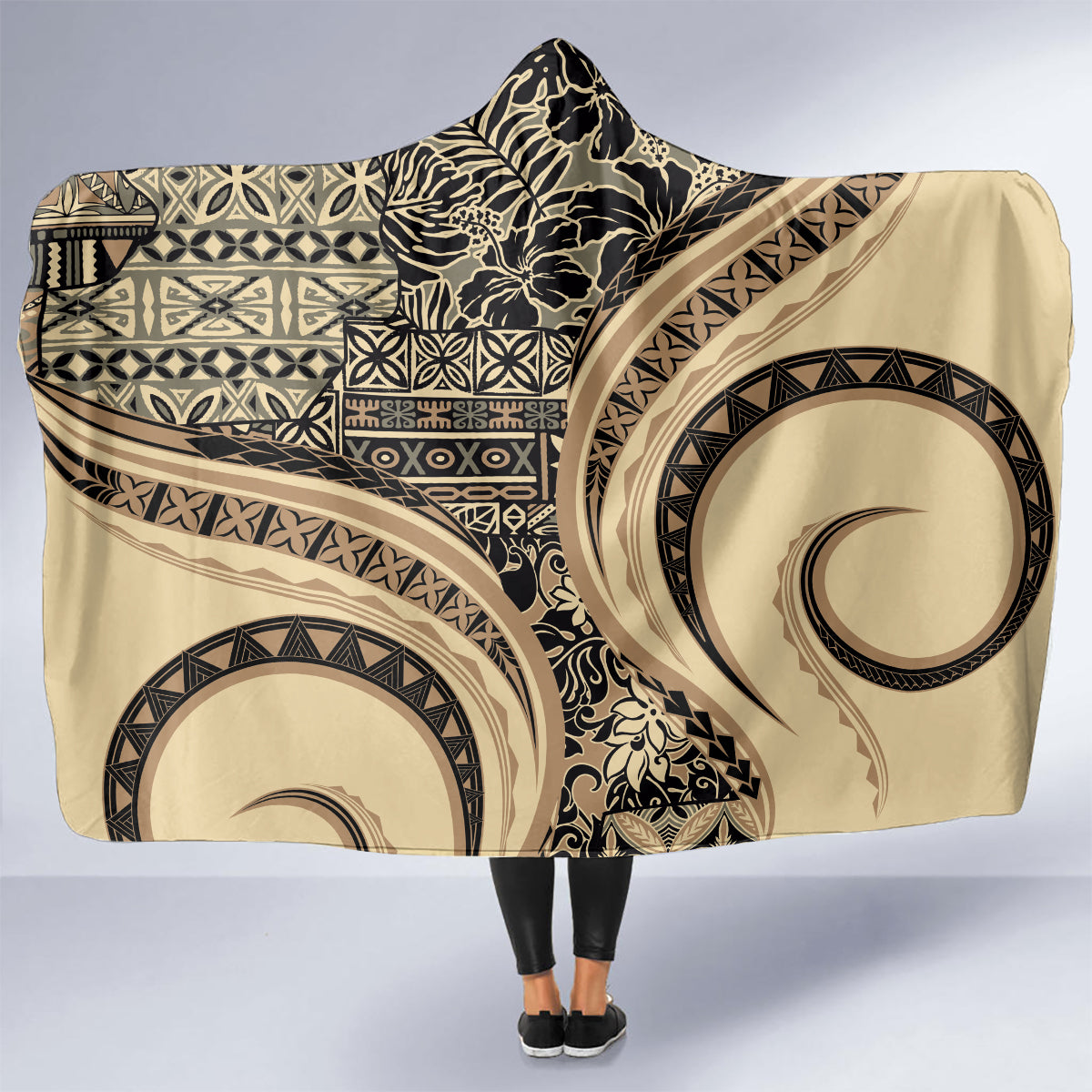 Hawaiian Hibiscus Tribal Vintage Motif Hooded Blanket Ver 2 LT9 - Polynesian Pride