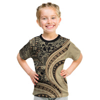 Hawaiian Hibiscus Tribal Vintage Motif Kid T Shirt Ver 2 LT9 Beige - Polynesian Pride