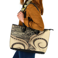 Hawaiian Hibiscus Tribal Vintage Motif Leather Tote Bag Ver 2 LT9 Beige - Polynesian Pride