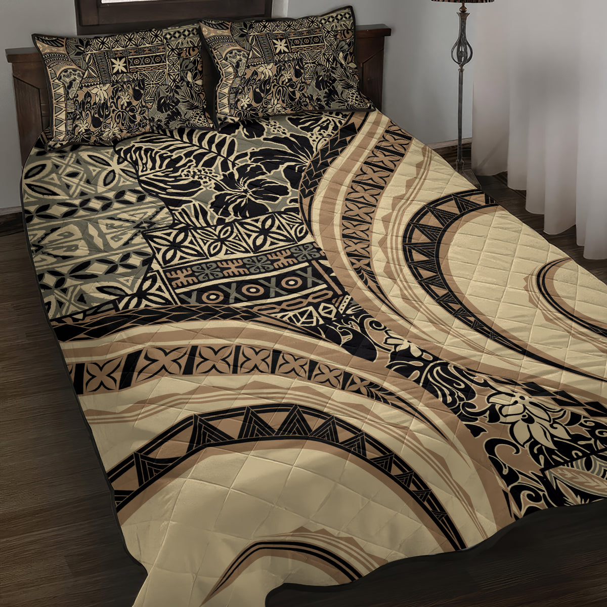 Hawaiian Hibiscus Tribal Vintage Motif Quilt Bed Set Ver 2