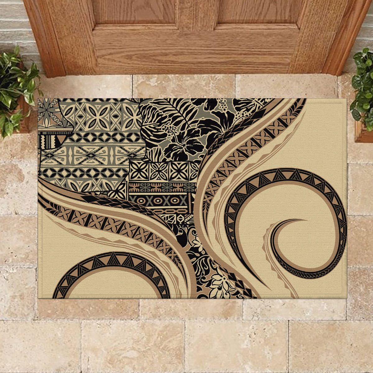 Hawaiian Hibiscus Tribal Vintage Motif Rubber Doormat Ver 2 LT9 - Polynesian Pride