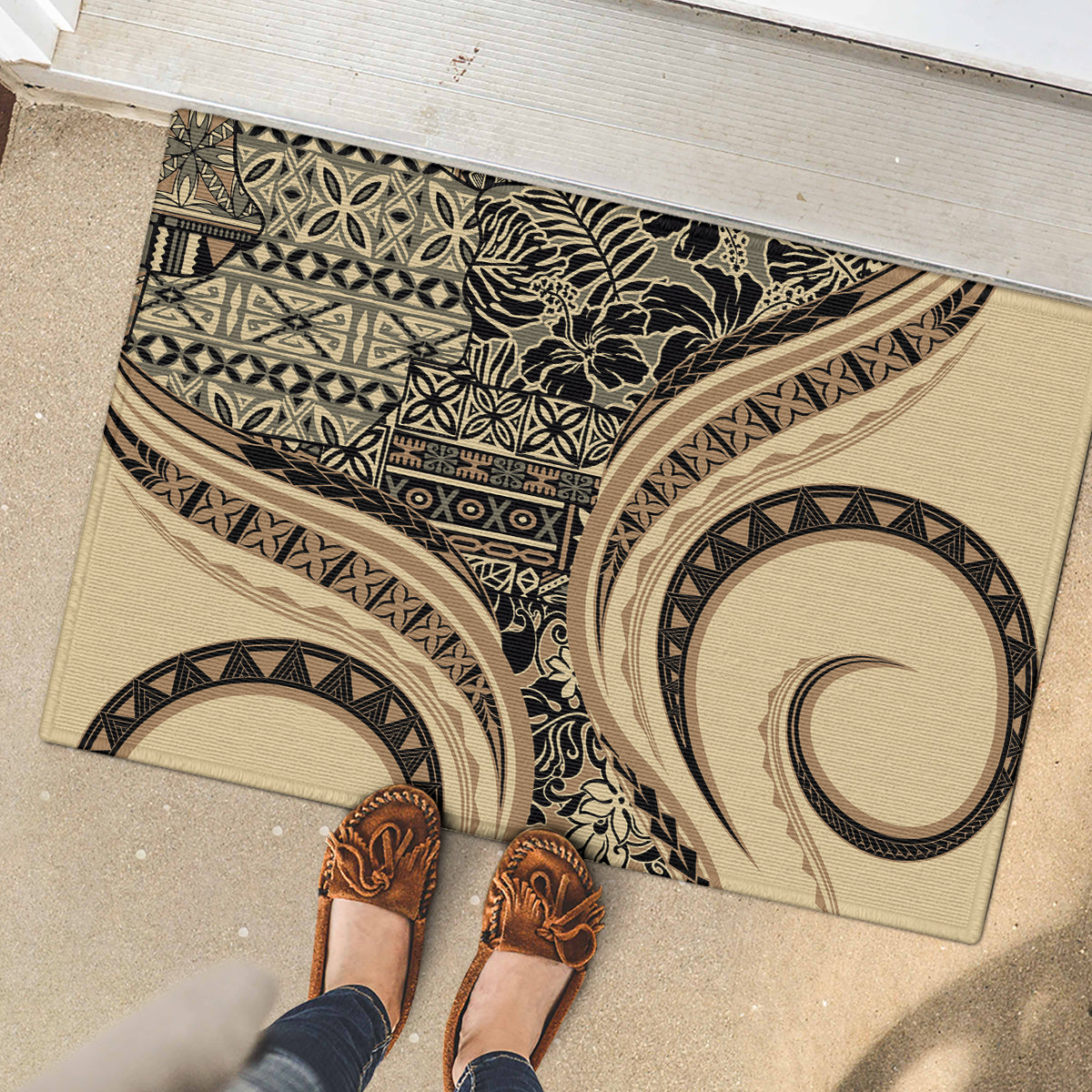 Hawaiian Hibiscus Tribal Vintage Motif Rubber Doormat Ver 2 LT9 - Polynesian Pride