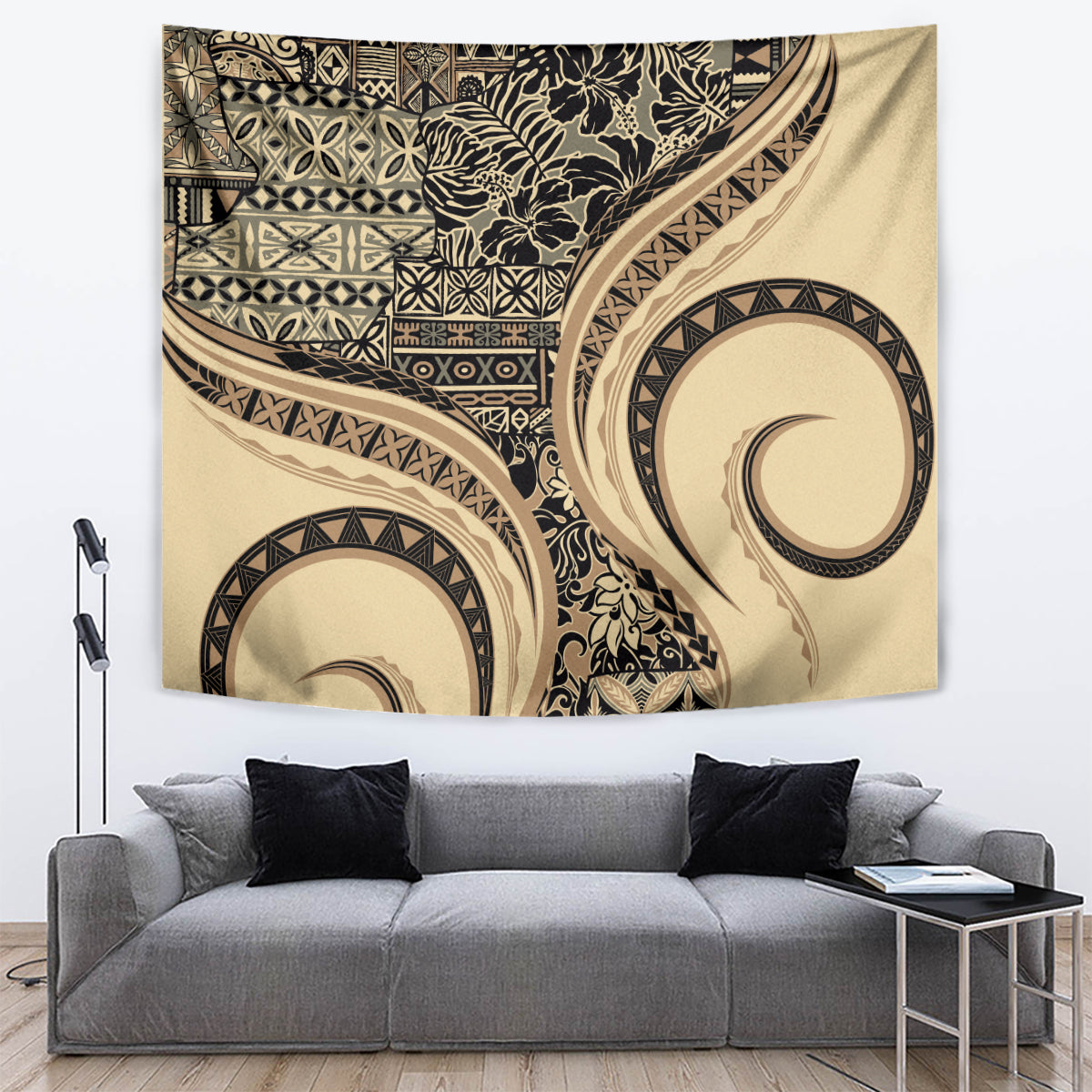 Hawaiian Hibiscus Tribal Vintage Motif Tapestry Ver 2 LT9 Beige - Polynesian Pride