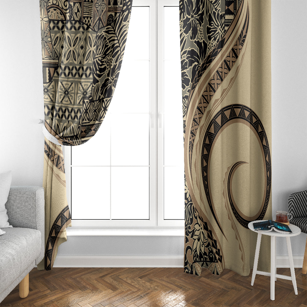 Hawaiian Hibiscus Tribal Vintage Motif Window Curtain Ver 2 LT9 - Polynesian Pride