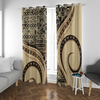 Hawaiian Hibiscus Tribal Vintage Motif Window Curtain Ver 2 LT9 With Grommets Beige - Polynesian Pride