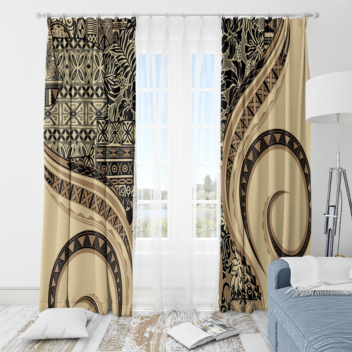 Hawaiian Hibiscus Tribal Vintage Motif Window Curtain Ver 2 LT9 - Polynesian Pride