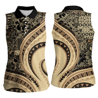 Hawaiian Hibiscus Tribal Vintage Motif Women Sleeveless Polo Shirt Ver 2