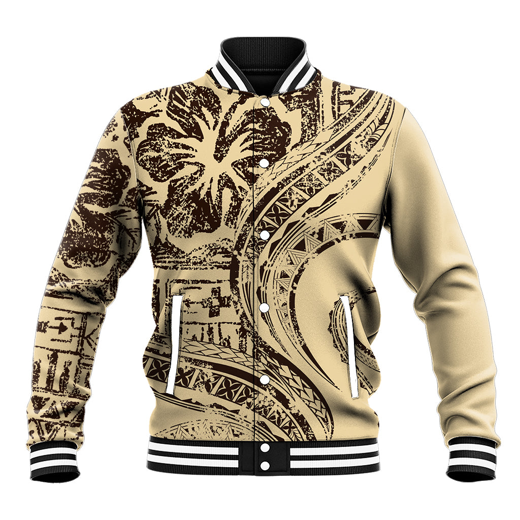 Hawaiian Hibiscus Tribal Vintage Motif Baseball Jacket Ver 3 LT9 Unisex Beige - Polynesian Pride