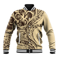 Hawaiian Hibiscus Tribal Vintage Motif Baseball Jacket Ver 3 LT9 Unisex Beige - Polynesian Pride