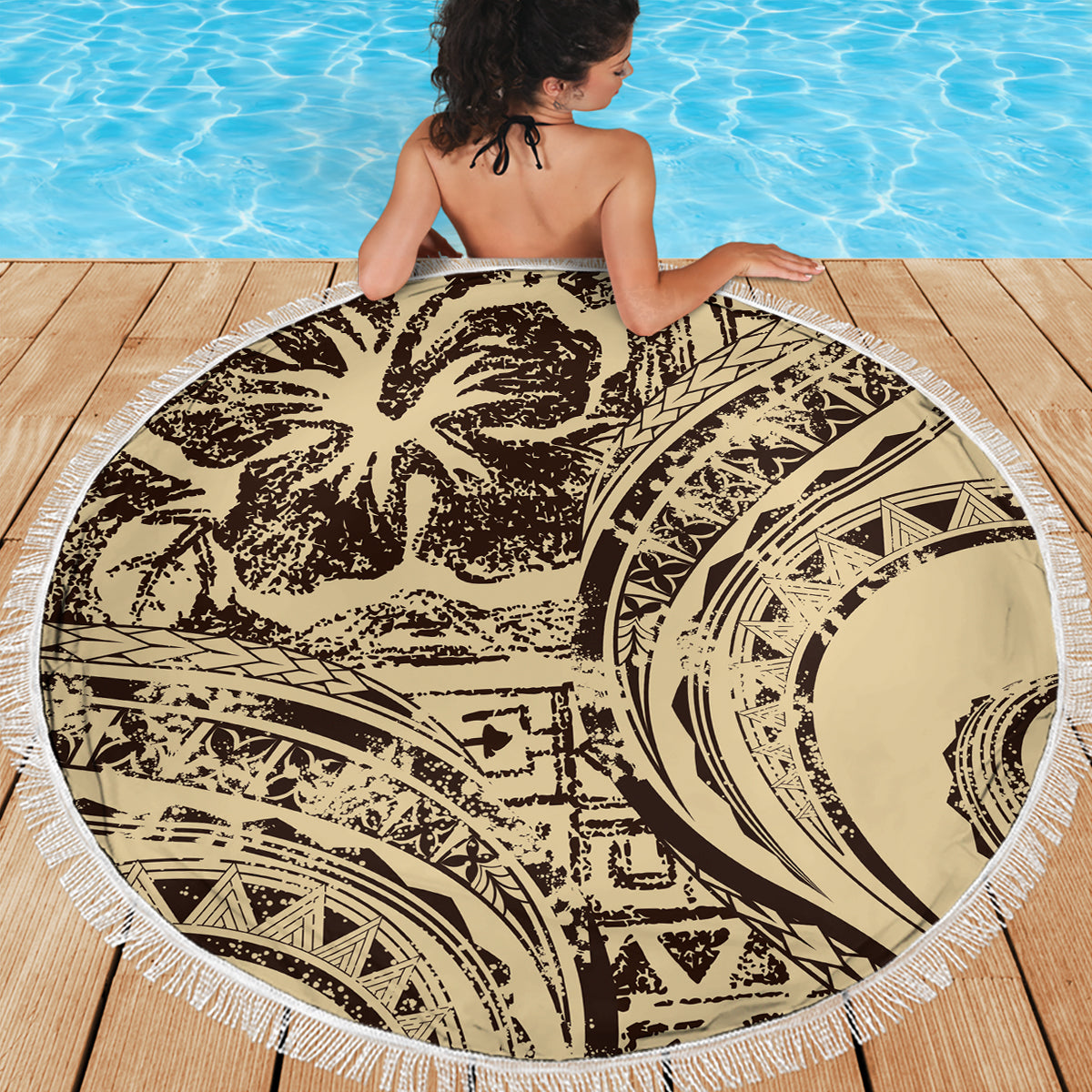 Hawaiian Hibiscus Tribal Vintage Motif Beach Blanket Ver 3 LT9 - Polynesian Pride