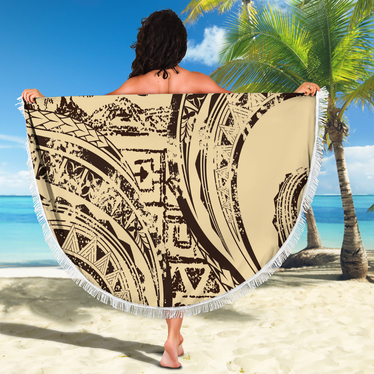 Hawaiian Hibiscus Tribal Vintage Motif Beach Blanket Ver 3 LT9 - Polynesian Pride