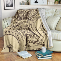 Hawaiian Hibiscus Tribal Vintage Motif Blanket Ver 3 LT9 Beige - Polynesian Pride