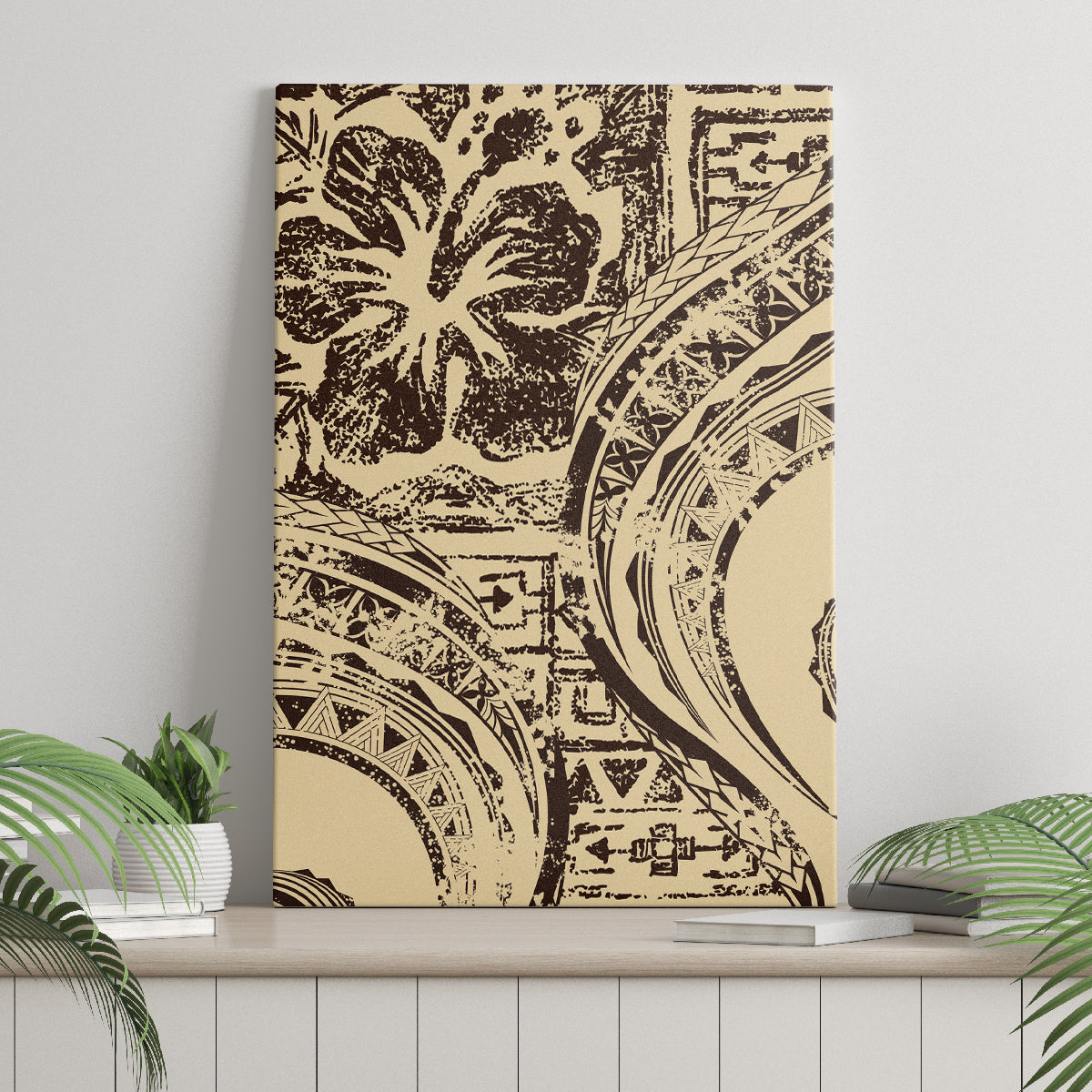 Hawaiian Hibiscus Tribal Vintage Motif Canvas Wall Art Ver 3 LT9 - Polynesian Pride