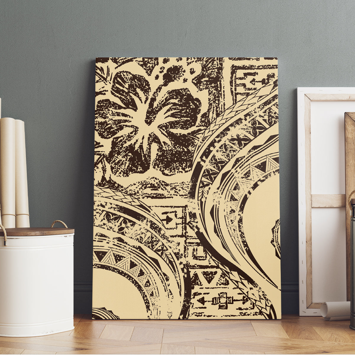 Hawaiian Hibiscus Tribal Vintage Motif Canvas Wall Art Ver 3 LT9 - Polynesian Pride
